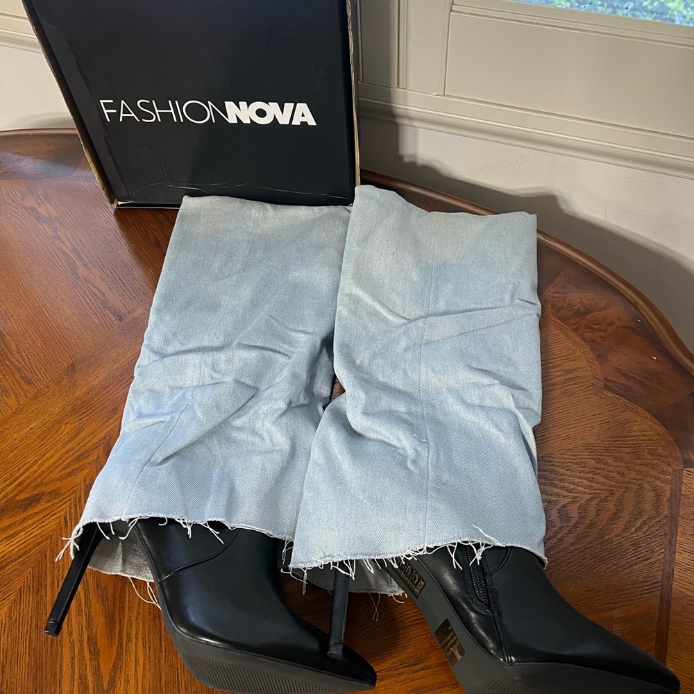 Fashion Nova Light Blue Denim Over-the-Knee Boots